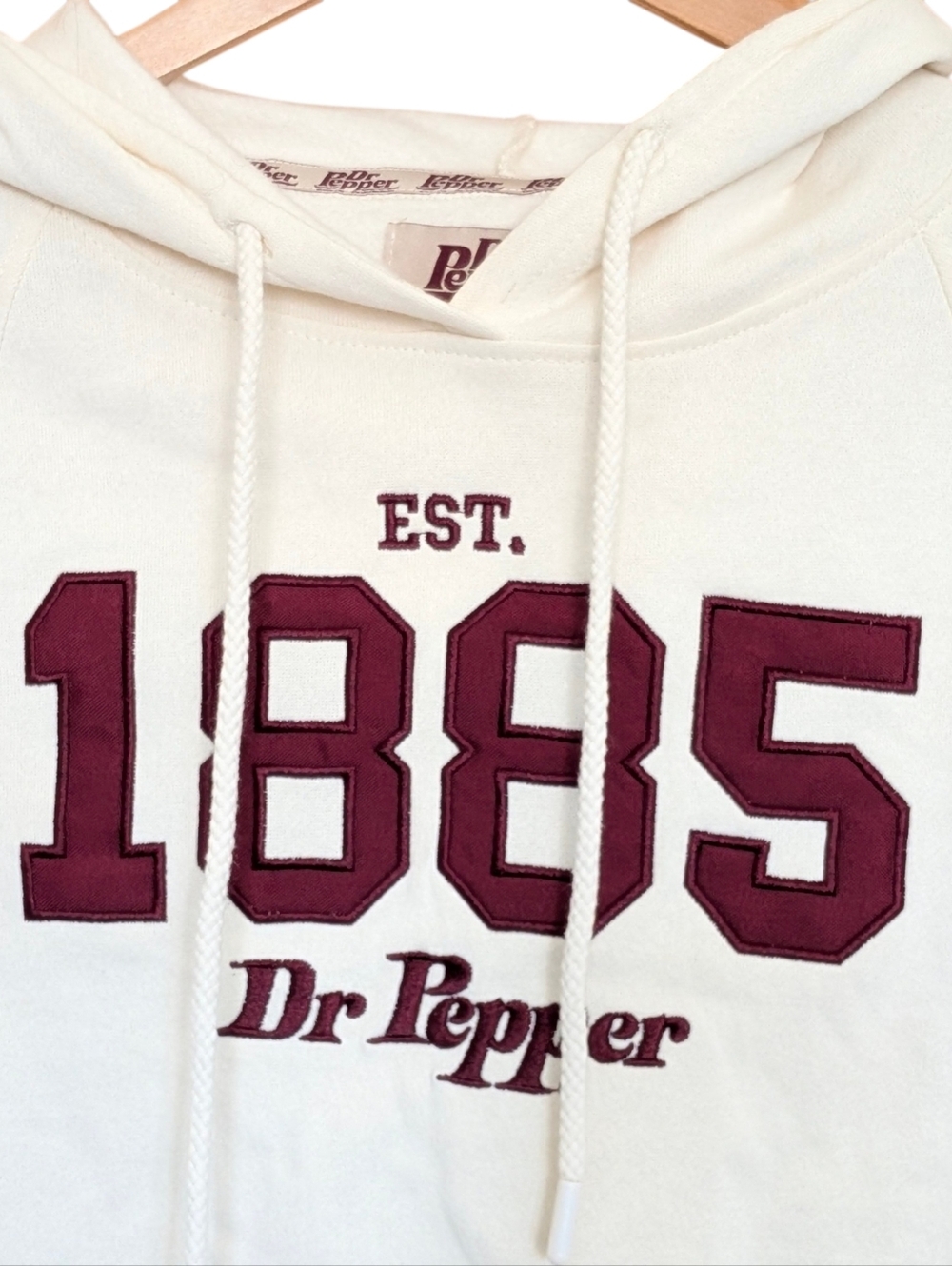 Dr. Pepper Cream Hoodie with Burgundy 1885 Graphic Patch XS Skater Grunge Casual - Picture 2 of 6